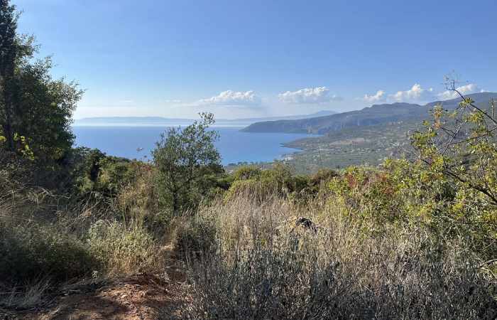 Coastal view from Agia Sofia hiking trail above Kardamyli in Mani Peninsula