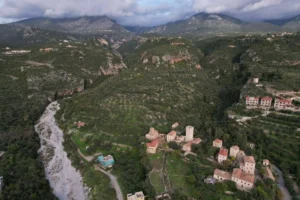 Aerial view of the mountain ridges around Viros Gorge near Kardamyli