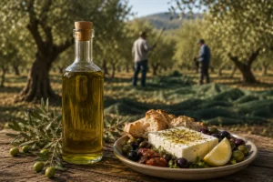 Sfela cheese with Koroneiki olive oil in Mani Greece