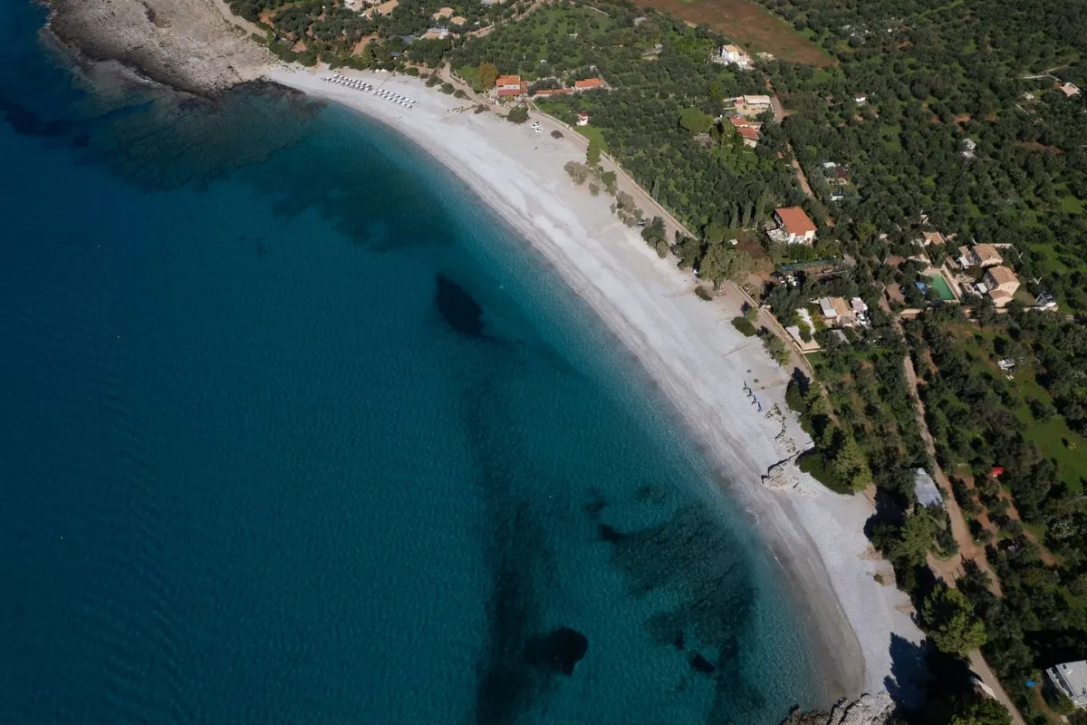 Aerial view of Ritsa Beach in Kardamyli Greece